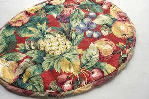 1970s ヴィンテージ フルーツプリント オーバルコットンマット 44.5cm×35.5cm 果物柄 鍋敷き ランチョンマット USA アメリカ ユーロ 古着