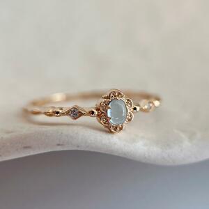 9 number natural aquamarine . flower ring 