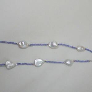 21A ネックレス 水色石 パール 真珠 ロングネックレス レディース アクセサリー 女性 デザインネックレス の画像3