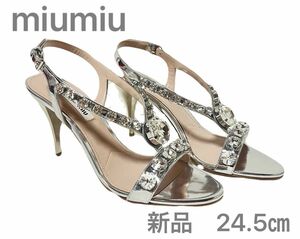 【新品・未使用】miumiuミュウミュウ　ビジュー付きレザーサンダル