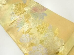 ys6950215; 牡丹に菊模様織出し袋帯（材料）【アンティーク】【着】