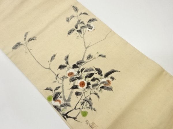 ys6912385; Hand-woven Tsumugi hand-painted plum pattern Nagoya obi [wear], band, Nagoya Obi, Ready-made