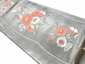 ys6912805; 綾錦縞に草花模様織出し袋帯【着】