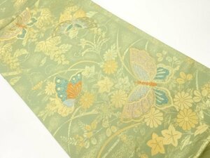 ys6920075; 蝶に秋草・葡萄棚模様織出し袋帯【着】