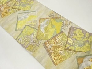 ys6955073; 豊田宏一作　色紙に鶴・草花模様織出し袋帯【着】