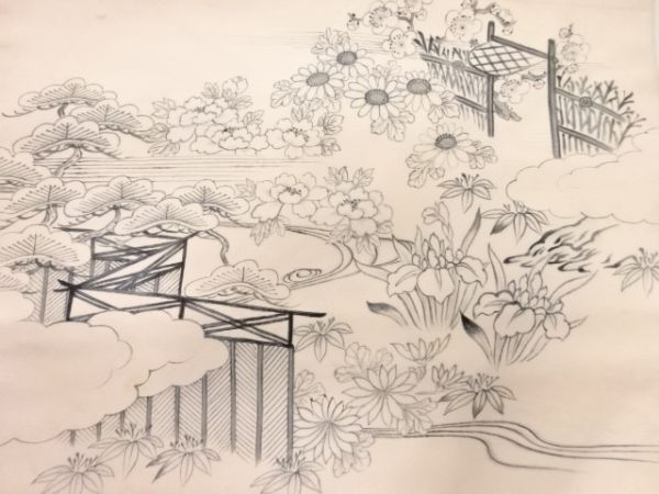 ys6925862 ; Shiose peint à la main Chaya Tsuji motif Nagoya obi [antique] [usure], Kimono femme, kimono, antique, Refaire les matériaux