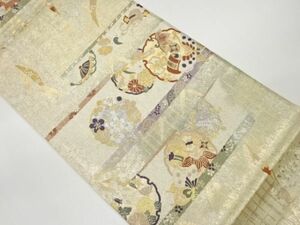 ys6930083; 雪輪に宝尽くし・蝶・草花模様織出し袋帯【着】