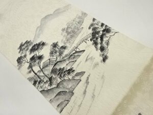 Art hand Auction ys6933323; ふくれ織手描き山並みに民家･橋･草木風景模様洒落袋帯【着】, 帯, 袋帯, 仕立て上がり