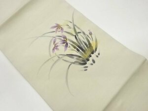 Art hand Auction ys6932981; Pongee tejido a mano por el artista, estampado de flores pintado a mano en color dorado, Nagoya obi [usando], banda, Obi de Nagoya, A medida