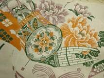 ys6961649; 鶴に牡丹・古楽器模様織り出し丸帯（材料）【アンティーク】【着】_画像5