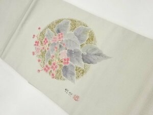 Art hand Auction ys6935366; Écusson rond dessiné à la main avec motif floral et feuilles Nagoya obi [portant], groupe, Nagoya-Obi, Prêt à l'emploi