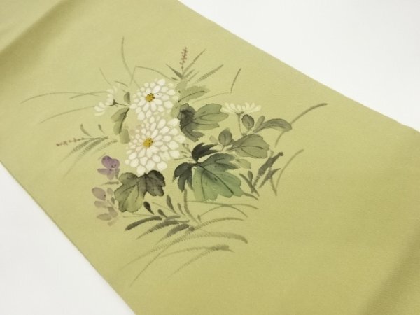 ys6940304; Hand-painted crepe chrysanthemum pattern Nagoya obi [wear], band, Nagoya Obi, Ready-made