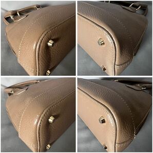 ★１円スタート★ genuine leather ラウンド ハンドバッグ ブラウン グレージュ MADE IN ITALY イタリア製の画像7
