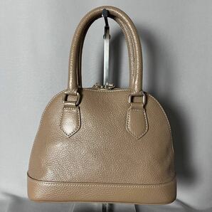 ★１円スタート★ genuine leather ラウンド ハンドバッグ ブラウン グレージュ MADE IN ITALY イタリア製の画像3