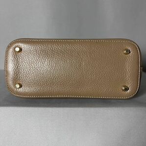 ★１円スタート★ genuine leather ラウンド ハンドバッグ ブラウン グレージュ MADE IN ITALY イタリア製の画像6