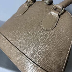 ★１円スタート★ genuine leather ラウンド ハンドバッグ ブラウン グレージュ MADE IN ITALY イタリア製の画像10