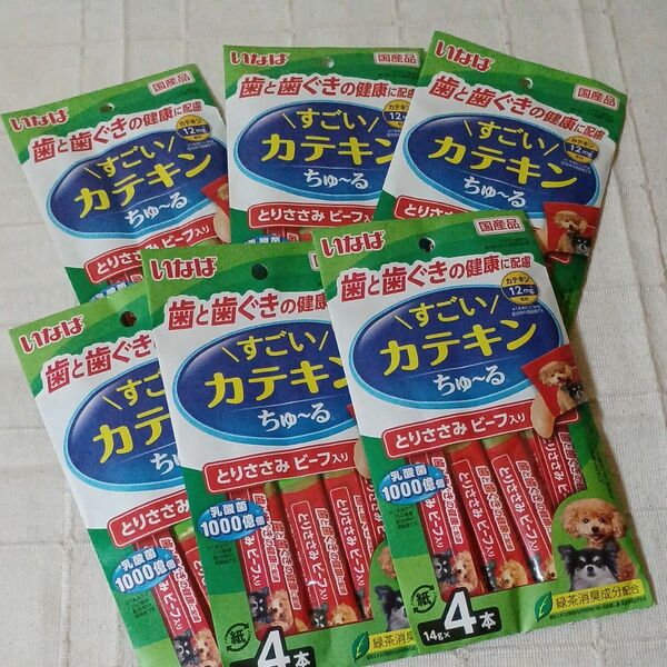 いなば すごいカテキンちゅ～る とりささみ ビーフ入り 歯と歯ぐきの健康に配慮 14g×4本入 ×6袋　24本セット