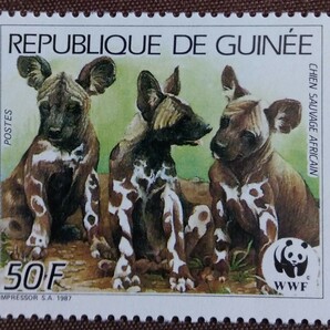 ギニア 1987 リカオン 4完 WWF （世界自然保護基金） 動物 イヌ科 自然 絶滅危惧種 未使用糊ありの画像3