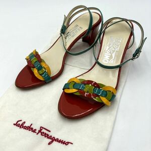 K＊ 保存袋付き '高級婦人靴' Salvatore Ferragamo サルヴァトーレフェラガモ 本革 アンクルストラップ / ヒール サンダル 4.5C 21.5cm 