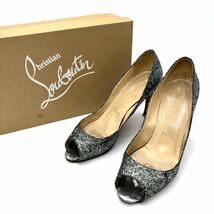 ＊ 箱付 '高級婦人靴' Christian Louboutin クリスチャンルブタン 本革 グリッターラメ オープントゥ ヒール / パンプス EU37.5 23.5~24cm_画像1