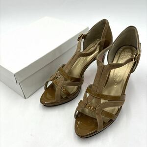＊ 未使用 箱付き '高級感溢れる' WASHINGTON GINZA 銀座ワシントン 本革 ヒール サンダル 24.5cm OK レディース 婦人靴 シューズ 