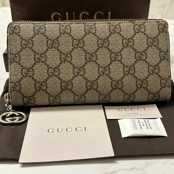 新品同様！ グッチ GUCCI 財布 長財布 GGスプリーム GG金具 ラウンドファスナー