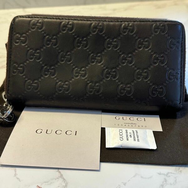 新品同様！ グッチ GUCCI 財布 長財布 シマレザー GG金具 ラウンドファスナー