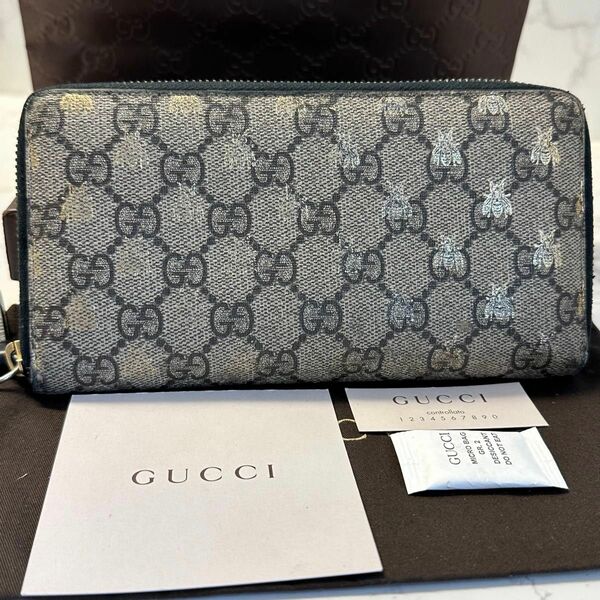 新品同様！ グッチ GUCCI 財布 長財布　GGスプリーム　蜂 ラウンドファスナー