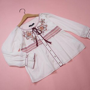 [ free shipping ] Pink House towae bonbon white flower embroidery cotton loan blouse / free size /E6-301