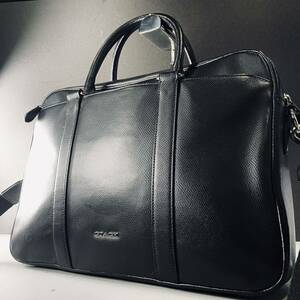 美品/大容量 ■ コーチ COACH ブリーフケース ハンドバッグ トートバッグ メンズ ビジネスバッグA4 ブラック 黒 レザー ショルダーバッグ