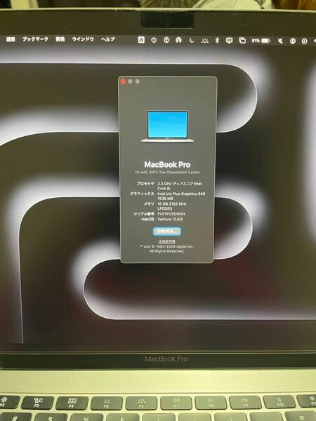 MacBook Pro 2017年モデルメモリ16GB SSD512GB動作確認済み