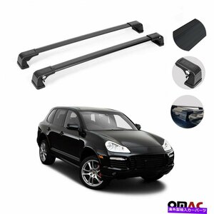 ルーフラッククロスバー荷物キャリアブラックセットポルシェカイエン2003-2010フィットRoof Rack Cross Bars Luggage Carrier Black Set f