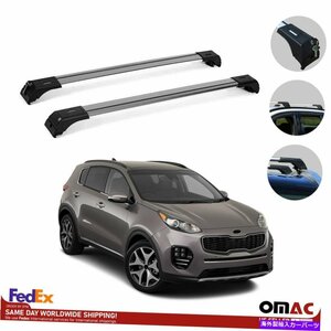 ルーフラッククロスバー荷物キャリア銀アルミニウムfor kia sportage 2017-2021Roof Rack Cross Bars Luggage Carrier Silver Aluminum Fo