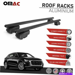 黒いルーフレールラッククロスバーアルミニウム荷物キャリアフィットアウディQ8 2018-2022Black Roof Rail Rack Cross Bars Aluminum Lugg