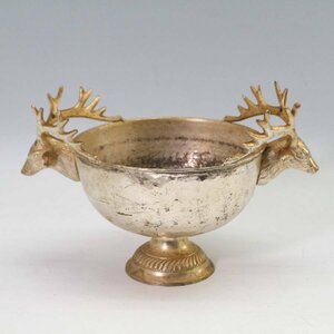  Vintage deer motif bowl case brass made finger bowl *817f07