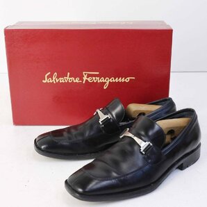 フェラガモ 6 1/2 EE(24cm) ビット付ローファー ブラック 訳あり品 メンズ ビジネスシューズ Ferragamo★803v03の画像1