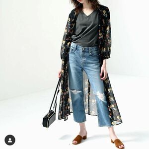 AZUL by moussy アズール　ロング　カーディガン　黒色　花柄　羽織り