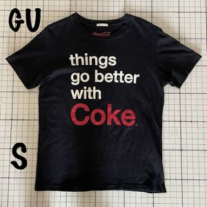 ジーユー【GU】コカ・コーラ Coca-Cola ビッグロゴ 半袖Tシャツ Sサイズ ブラック×ホワイト/黒白赤 コットン100% 341-316780 イベントなど
