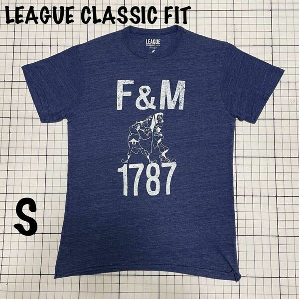 リーグ クラシック フィット【LEAGUE CLASSIC FIT】半袖Tシャツ F＆M イラスト プリント ブルー×ホワイト/青白 Sサイズ 102965 古着