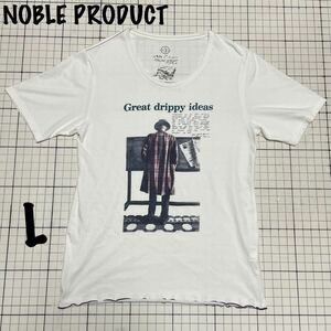 ノーブルプロダクト【NOBLE PRODUCT】 レーヨン混半袖プリントTシャツ カットソー Lサイズ ホワイト×ネイビー/白紺 株）サンブロス