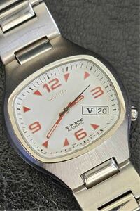 【1円～】SEIKO S-WAVE AUTOMATIC セイコー 自動巻 7S26-5010 白文字盤 デイデイト 裏スケ メンズ腕時計 稼動品