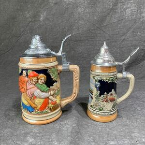  cover attaching ceramics beer jug beer cup Dance Germany made KW beer mug beer jug Via mug Vintage antique 2 piece set 