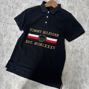 AA ＊ 良品 19年製 '人気モデル' TOMMY HILFIGER トミーヒルフィガー 半袖 ロゴ刺繍 鹿の子 ポロシャツ sizeS メンズ 紳士服 トップス