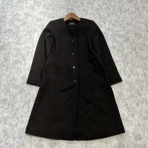 QQQ ■ 日本製 '極上CASHMERE100%' LEILIAN レリアン 高品質 カシミヤ WOOL ノーカラー ロングコート size9 レディース 婦人服 アウター の画像2