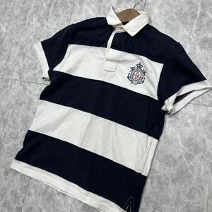 EE ＊ 国内正規品 '人気モデル' POLO by RALPH LAUREN ポロラルフローレン 半袖 ロゴ刺繍 ボーダー柄 ラガーシャツ / ポロシャツ M メンズ