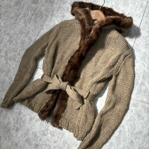 U ＊ 未使用 イタリア製 '定価68,250円' LALTRAMODA ラルトラモーダ 毛皮 ラパンファー付き WOOL混 ニット パーカー / ジャケット S