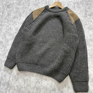 CC ■ 英国製 'ショルダー / エルボーパッチ付き' AIGLE エーグル長袖 WOOL 厚手 ニット セーター sizeL メンズ 紳士服 トップス GRAY 