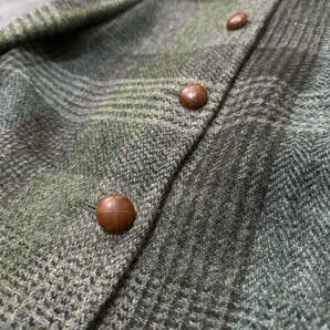 T☆極上HARRIS TWEED/ハリスツイード社製生地 '日本製' yangany ヤンガニー チェック柄 ツイード ステンカラーコート クルミ釦 38 アウターの画像6