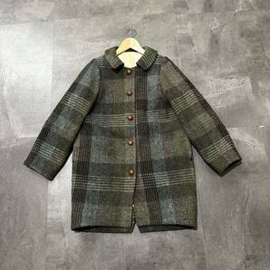 T☆極上HARRIS TWEED/ハリスツイード社製生地 '日本製' yangany ヤンガニー チェック柄 ツイード ステンカラーコート クルミ釦 38 アウターの画像2