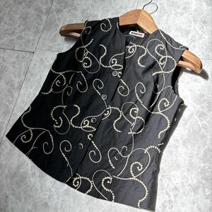 AA ＊ 日本製 '高級感溢れる' SAT NAM サットナーム 刺繍デザイン ベスト / ジレ size40 レディース 婦人服 トップス BLACK 